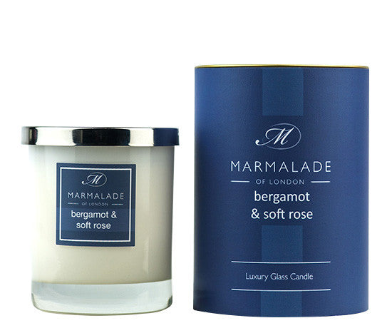 Bergamot & Soft Rose glass candle from Marmalade of London.