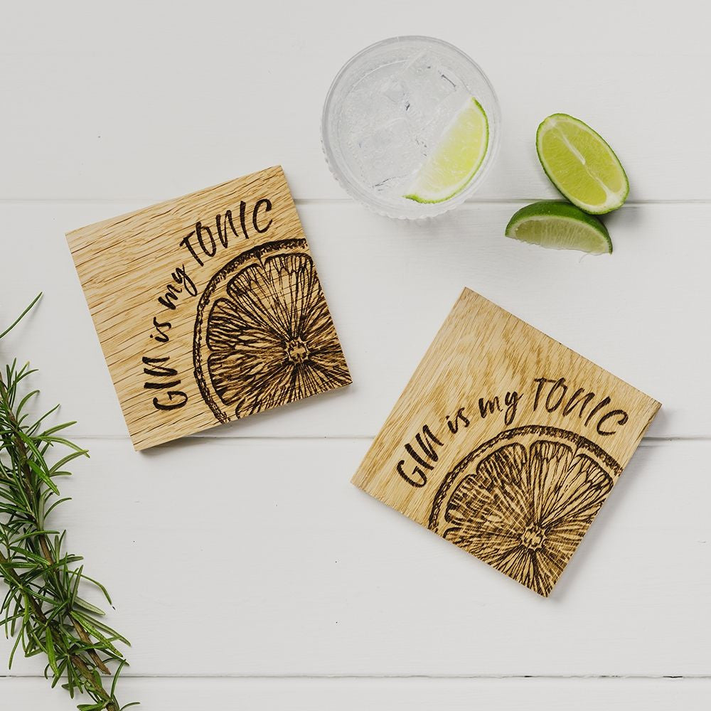 Gin is My Tonic Oak Coasters - Set of 2