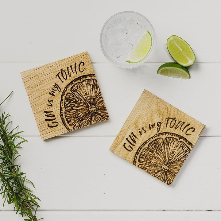 Gin is My Tonic Oak Coasters - Set of 2
