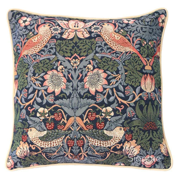 William Morris Strawberry Thief Blue Tapestry Pillow