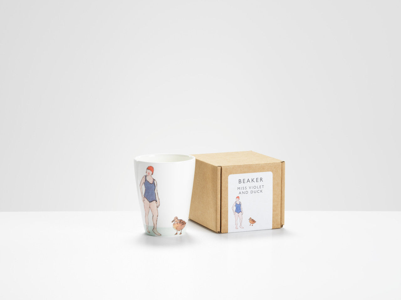 Swimmers Bone China Beaker collection by Helen Beard. Handmade in England - Miss Violet and Duck