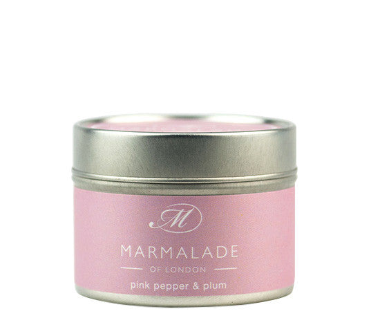Pink Pepper & Plum small tin candle from Marmalade of London.
