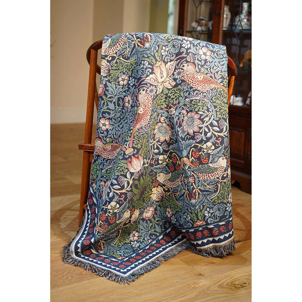 William Morris Strawberry Thief Blue Tapestry Throw.