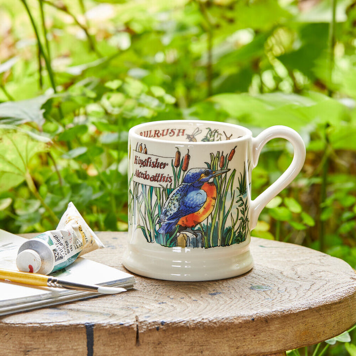 Emma Bridgewater Kingfisher and Bulrush Half Pint Mug. 