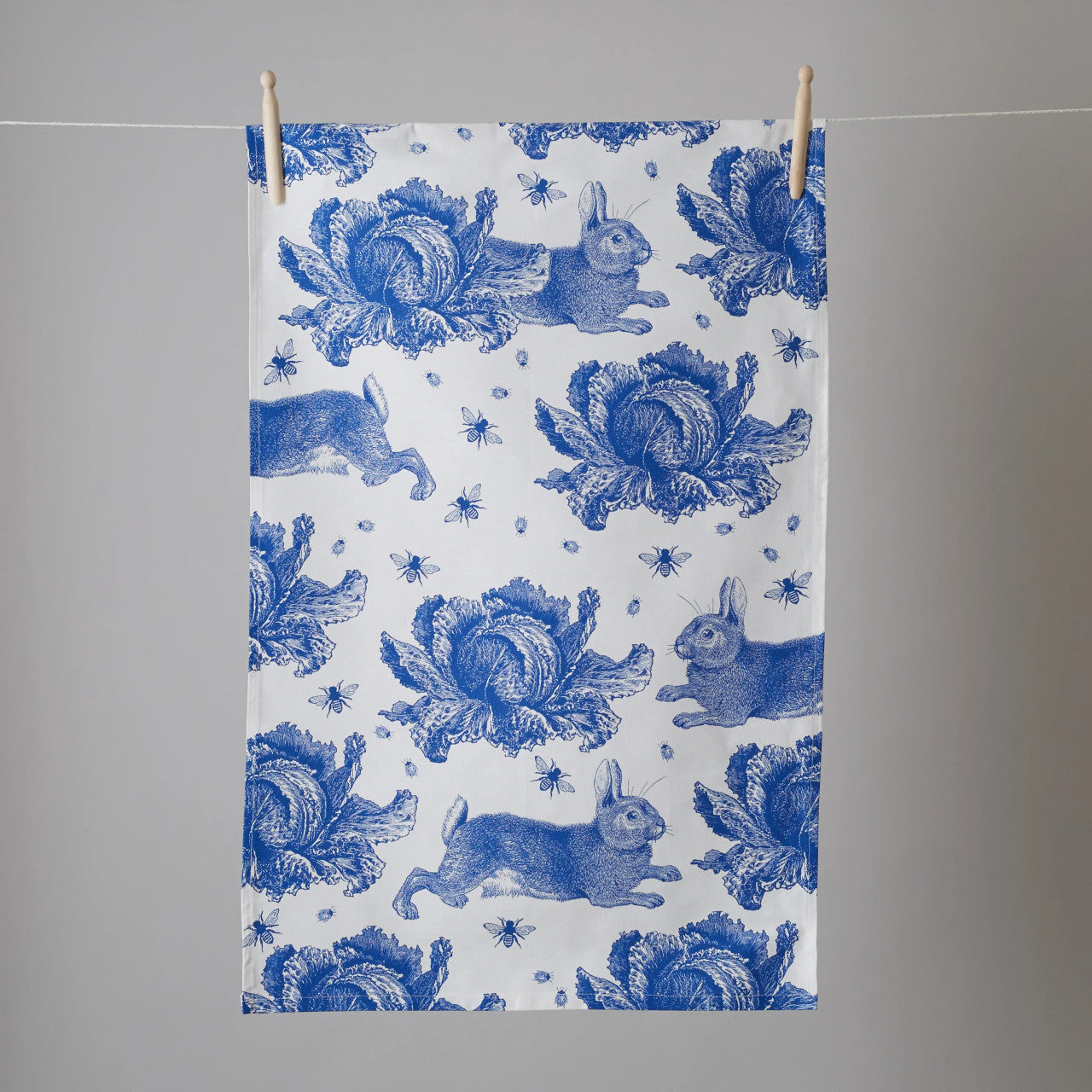 Thornback & Peel Rabbit & Cabbage Delft Blue 100% Cotton Tea Towel