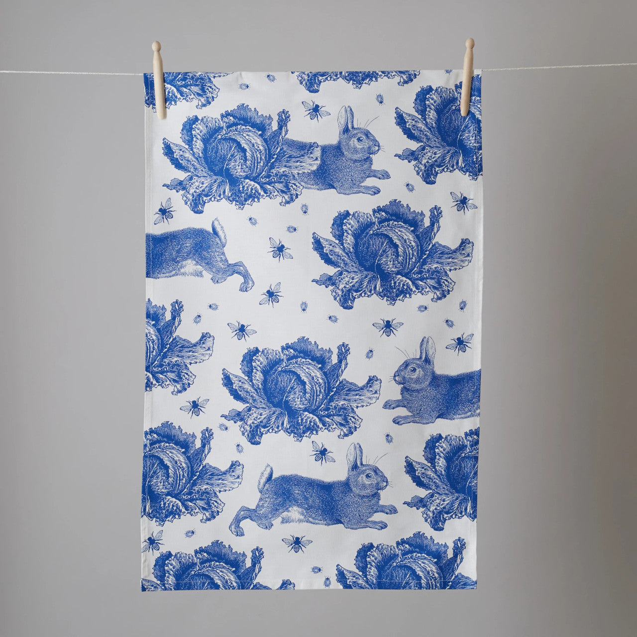 Thornback & Peel Rabbit & Cabbage Delft Blue 100% Cotton Tea Towel