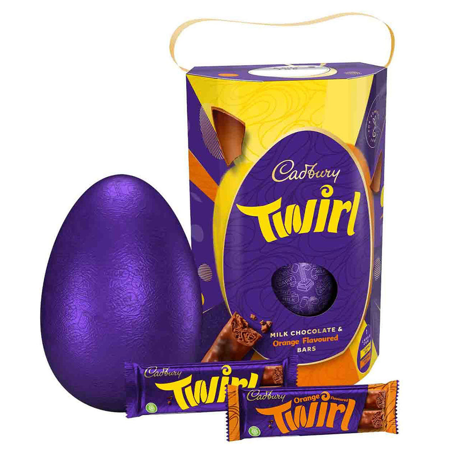 Cadbury Chocolate Twirl Easter Egg with 1 Twirl and 1 Orange Twirl Bars. 241g