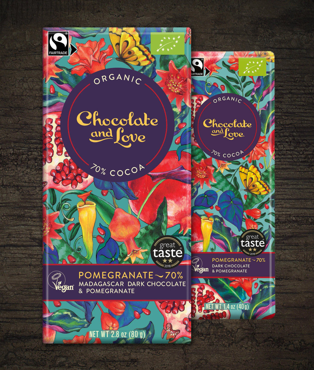 Chocolate and Love Madagascar Dark Chocolate with Pomegranate Bar 80g