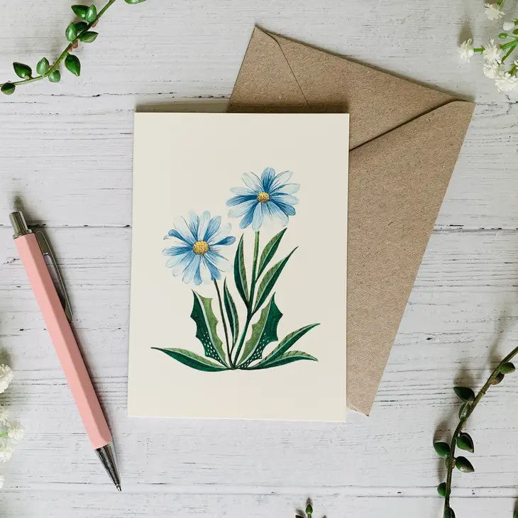 Blue Daisies Greeting Card by Becky Amelia