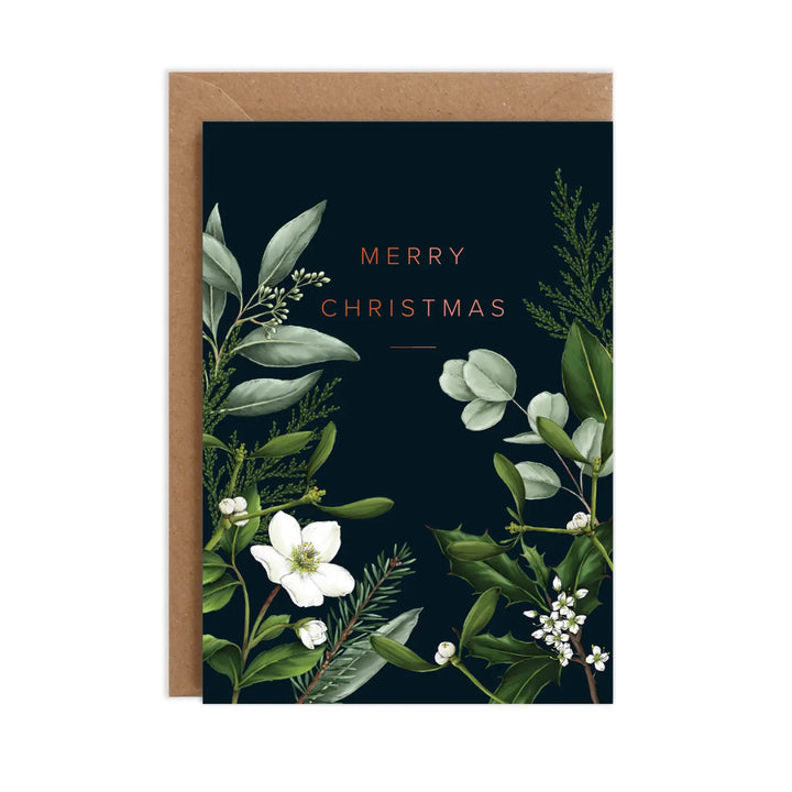 Greenery Border - Black - Christmas Card