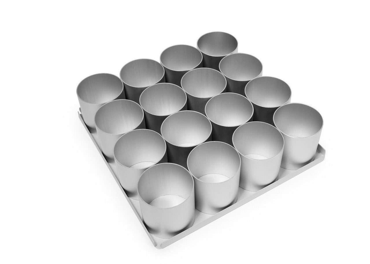 16 Piece 2.5 inch Round Multi Mini Cake Tin Set from Silverwood Bakeware. Handmade in the UK.