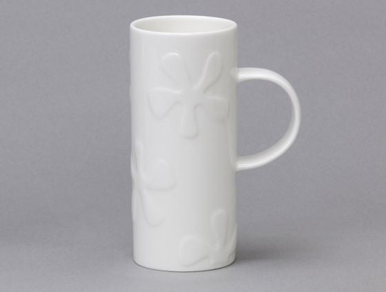 Repeat Repeat's White Bone China Skinny Splat mug. Made in England.