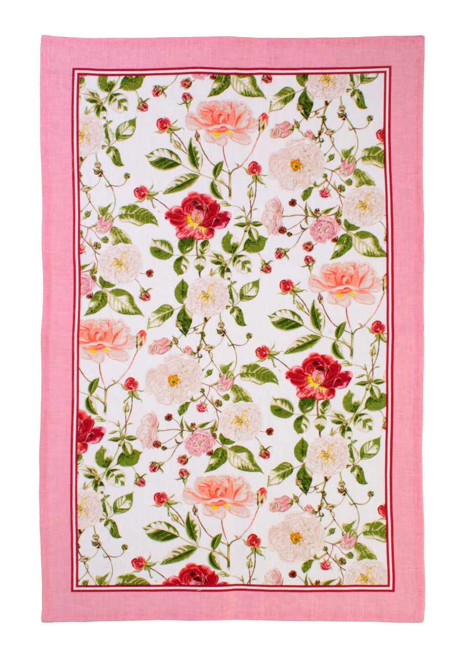RHS Traditional Rose 100% Linen tea towel from Ulster Weavers.