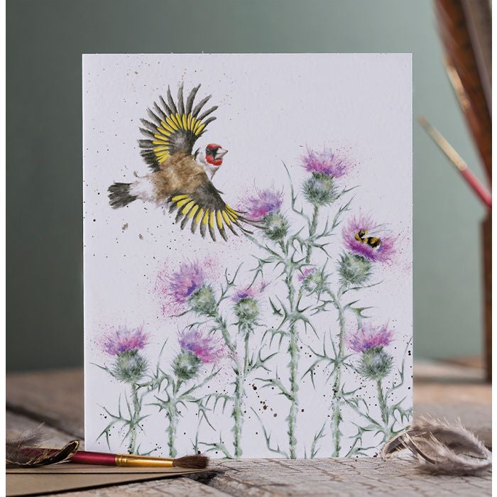 'Feathers and Thistles' Gold Finch Greetings Card