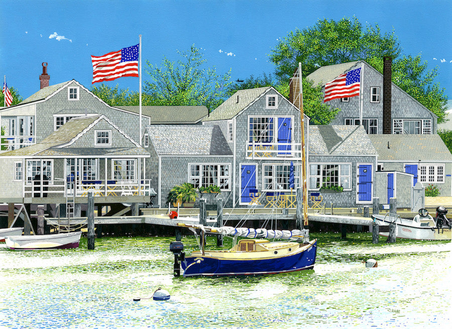 Two Flags - North Pier, Nantucket by Roger Bigg Jigsaw Puzzle by JHG Puzzles.