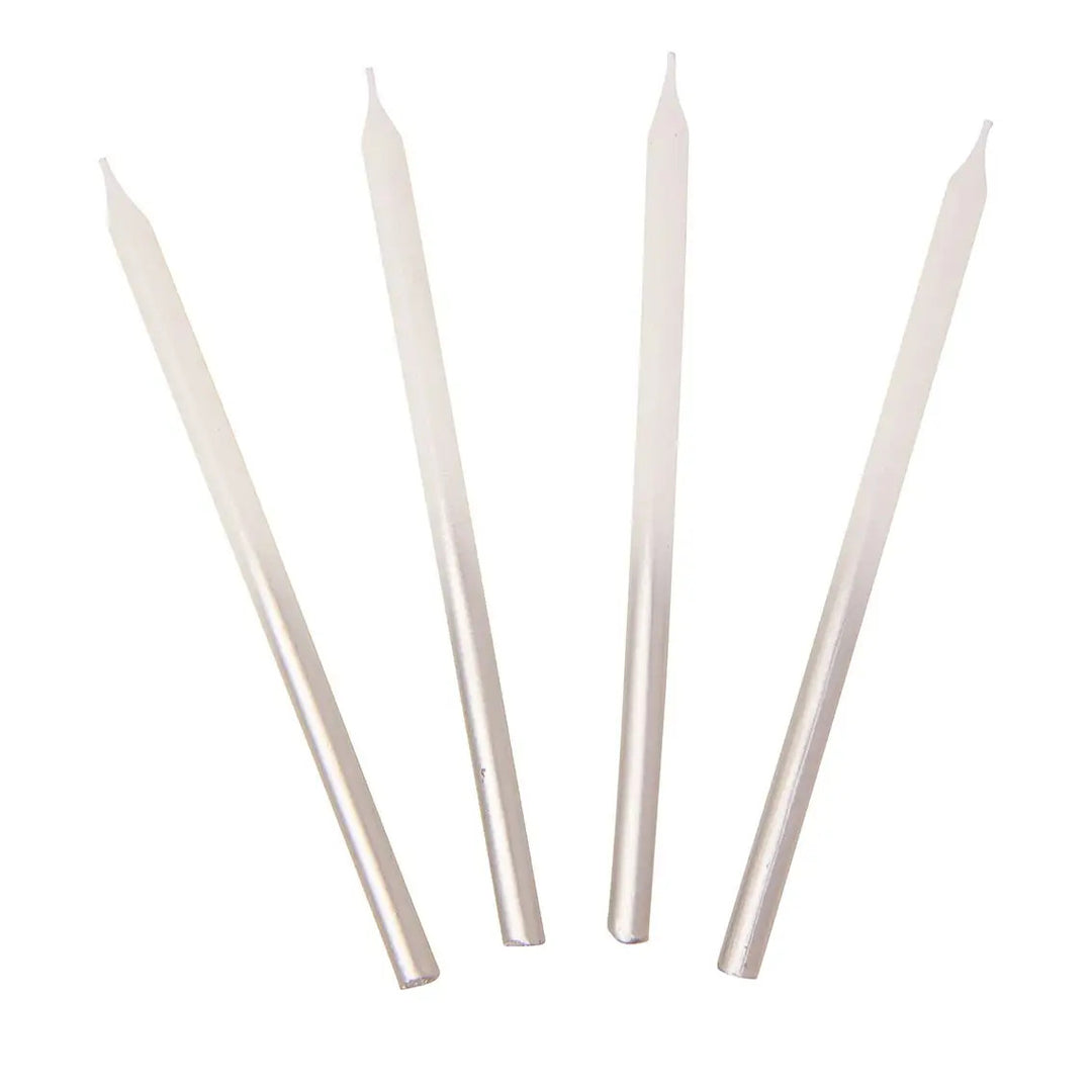 White and Silver Birthday Candles - 16 pack