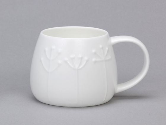Repeat Repeat's White Bone China Tulip Sprig mug. Made in England.