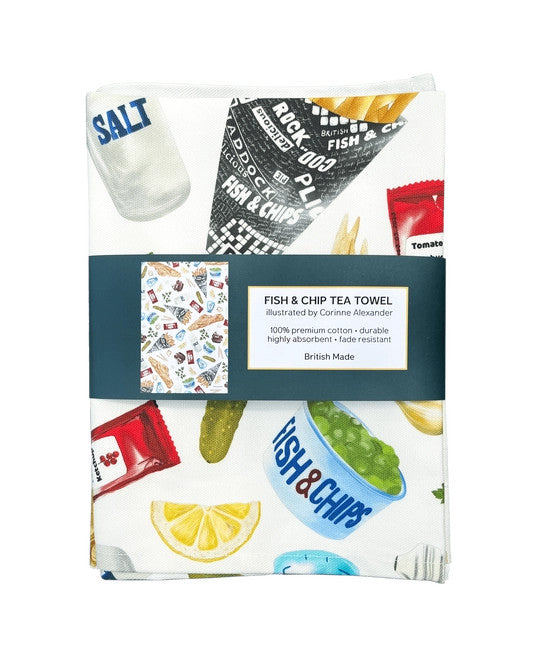 Fish and Chip Tea Towel by Corinne Alexander.