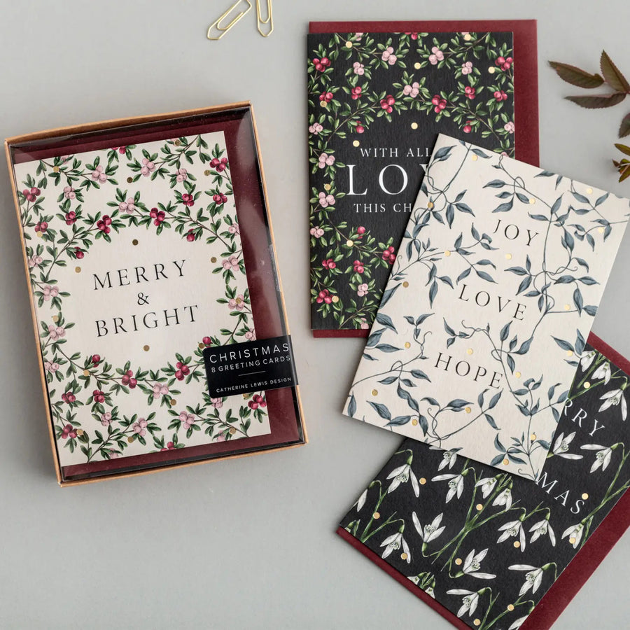 Merry Nouveau - Box of 8 Luxury Botanical Christmas Cards