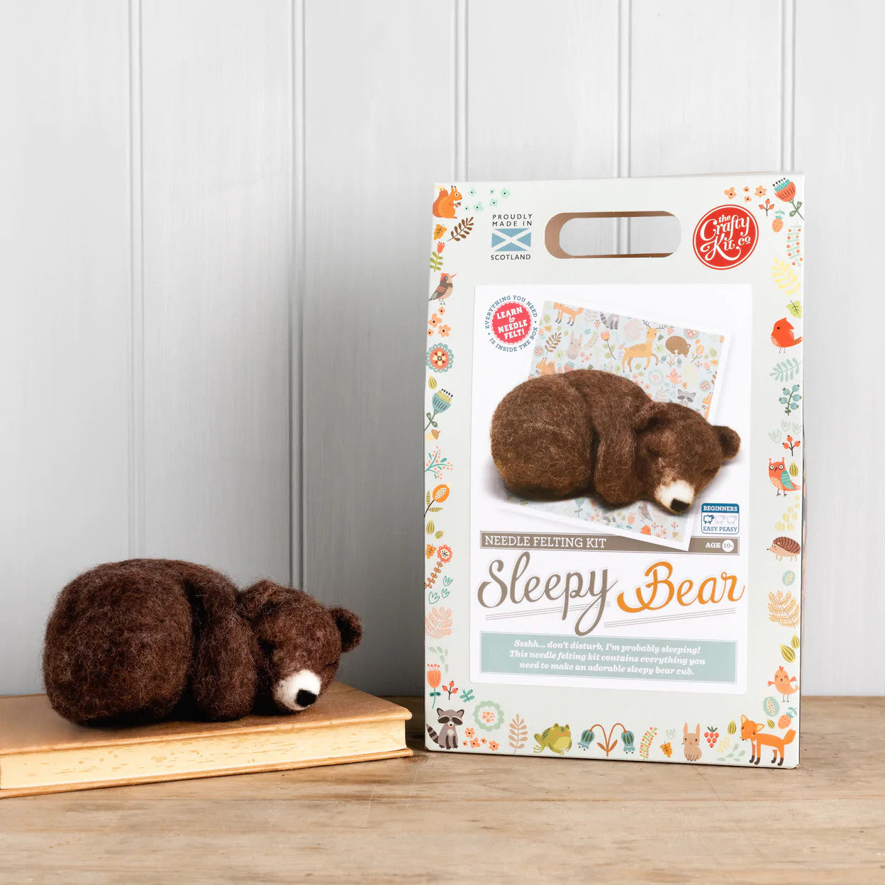 Sleepy Brown Bear Needle Felting Kit from The Crafty Kit Co. Made in Scotland