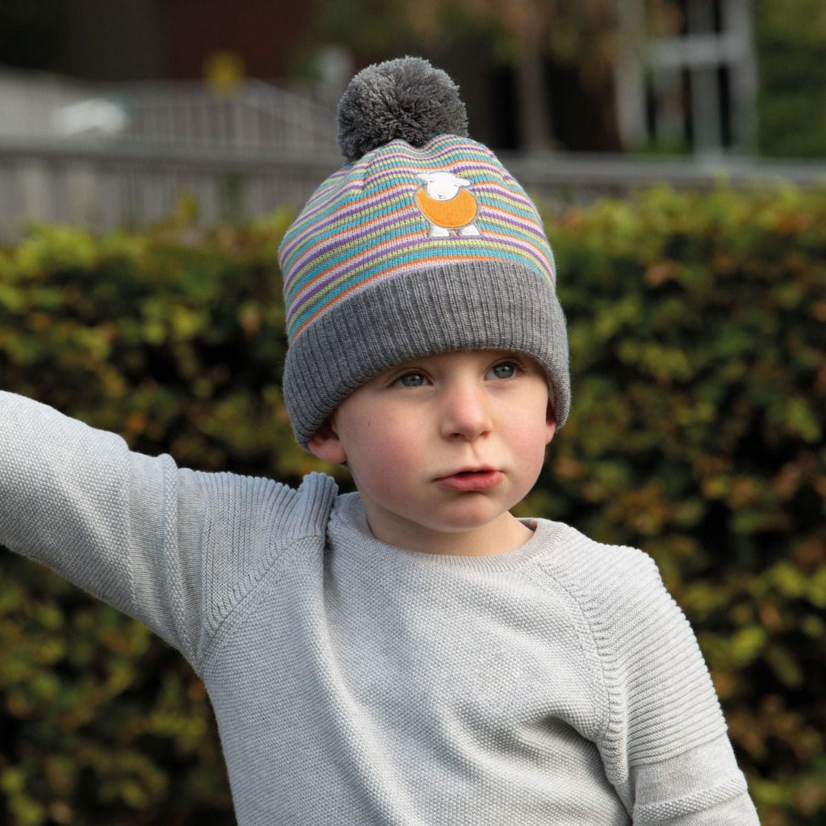 Herdy Multi-Colored Striped Bobble Hat