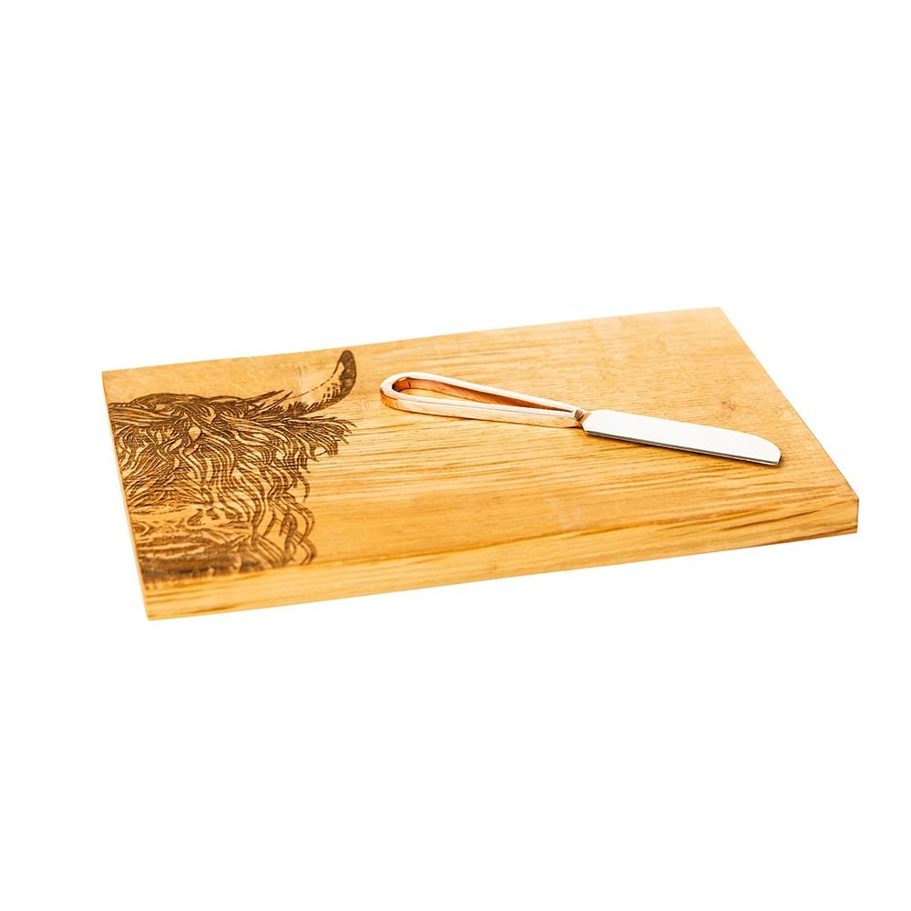 Highland Cow Oak Cheese Board & Knife Set