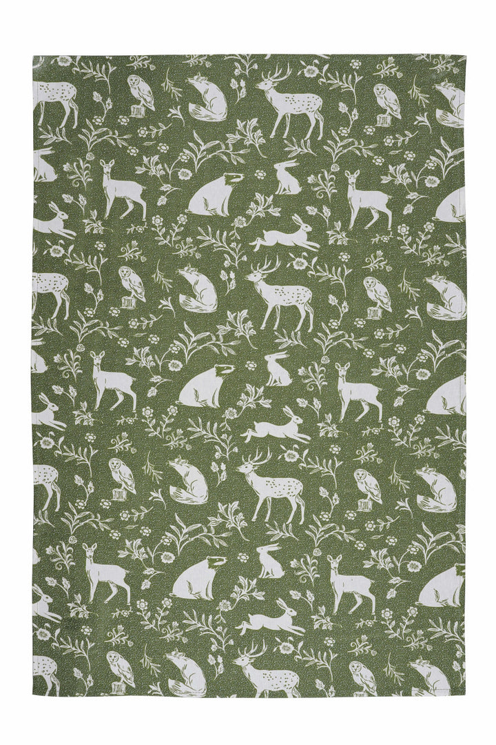 Forest Friends Sage Cotton Tea Towel Twin Pack by Ulster Weavers