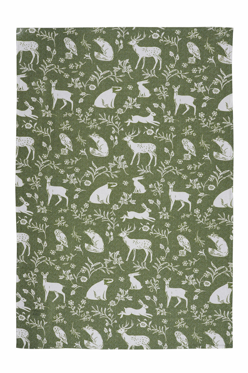 Forest Friends Sage Cotton Tea Towel Twin Pack by Ulster Weavers