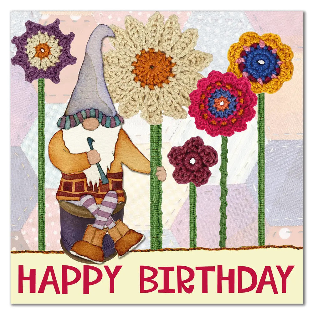 Crochet Gnome Birthday II Greetings Card by Emma Ball