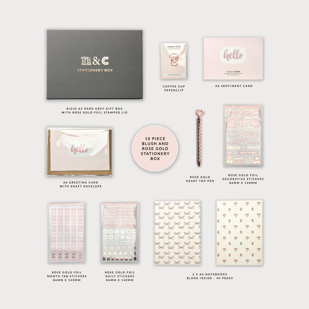 Floral and Rose Gold Stationery Box by Notes & Clips.