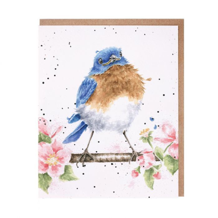 'The Bluebird' Blue Tit Blank Greetings Card by Hannah Dale for Wrendale Designs. 