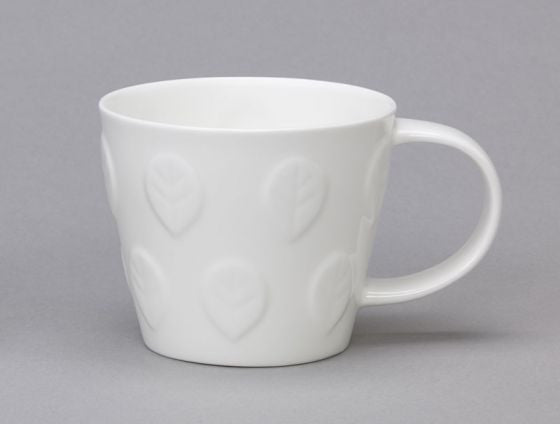 Repeat Repeat's White Bone China Tubby Repeating Leaf mug. Made in England.