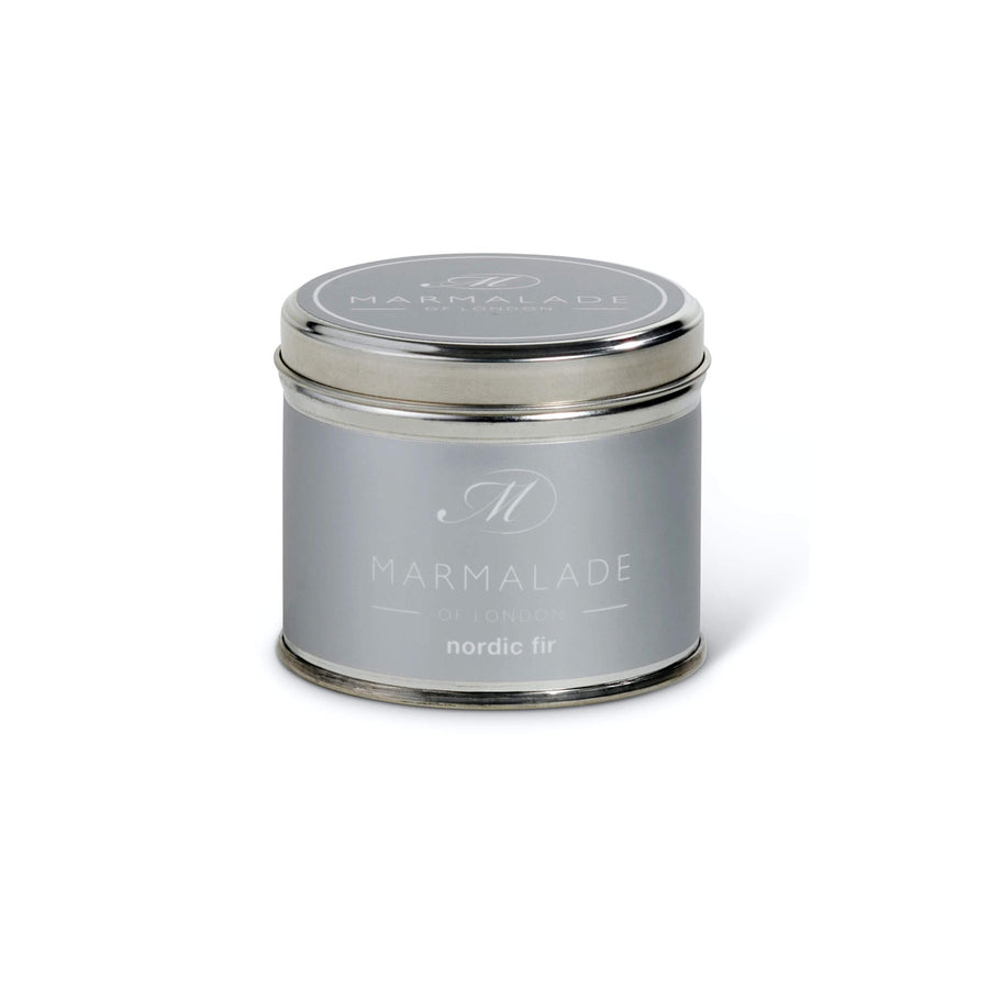 Nordic Fir medium tin candle from Marmalade of London.