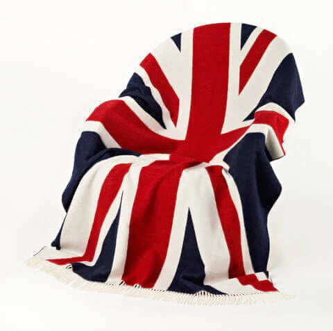 Union Jack Merino Lambswool Throw Blanket by Bronte Moon. Made in England.