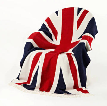 Union Jack Merino Lambswool Throw Blanket by Bronte Moon. Made in England. Image