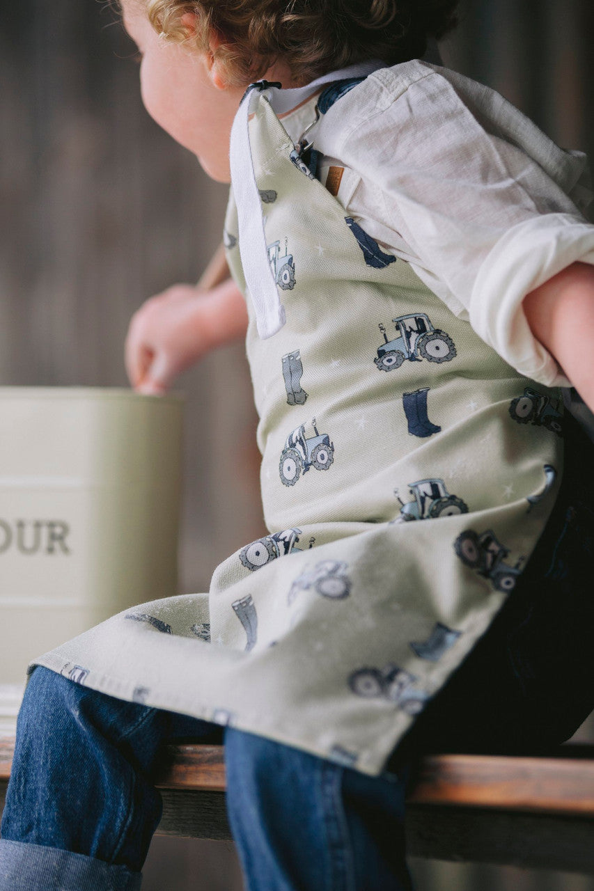100% Cotton Tractor Country Farm  Kids Apron By Designer Laura Fisher
