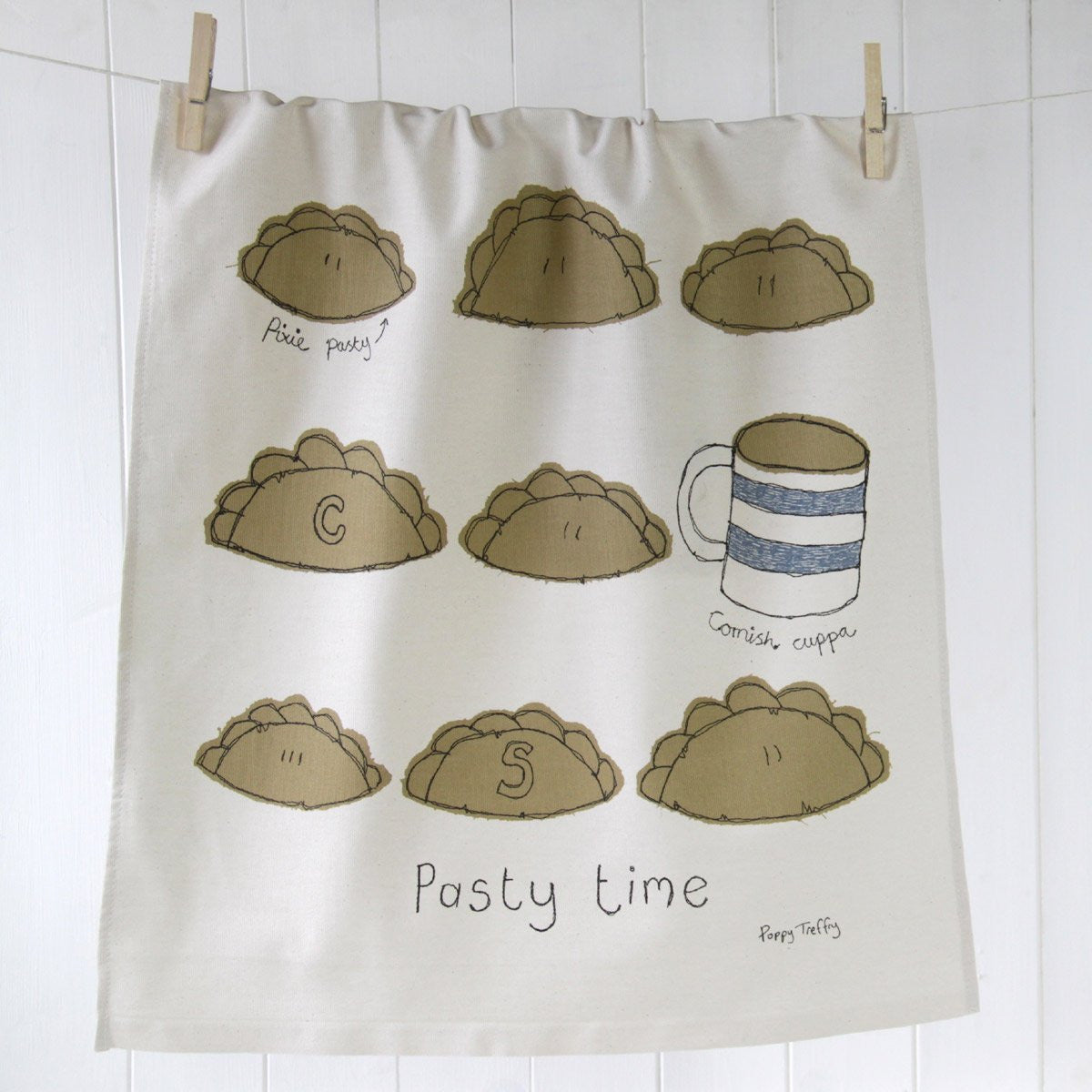Poppy Treffry Pasty Time 100% cotton tea towel.