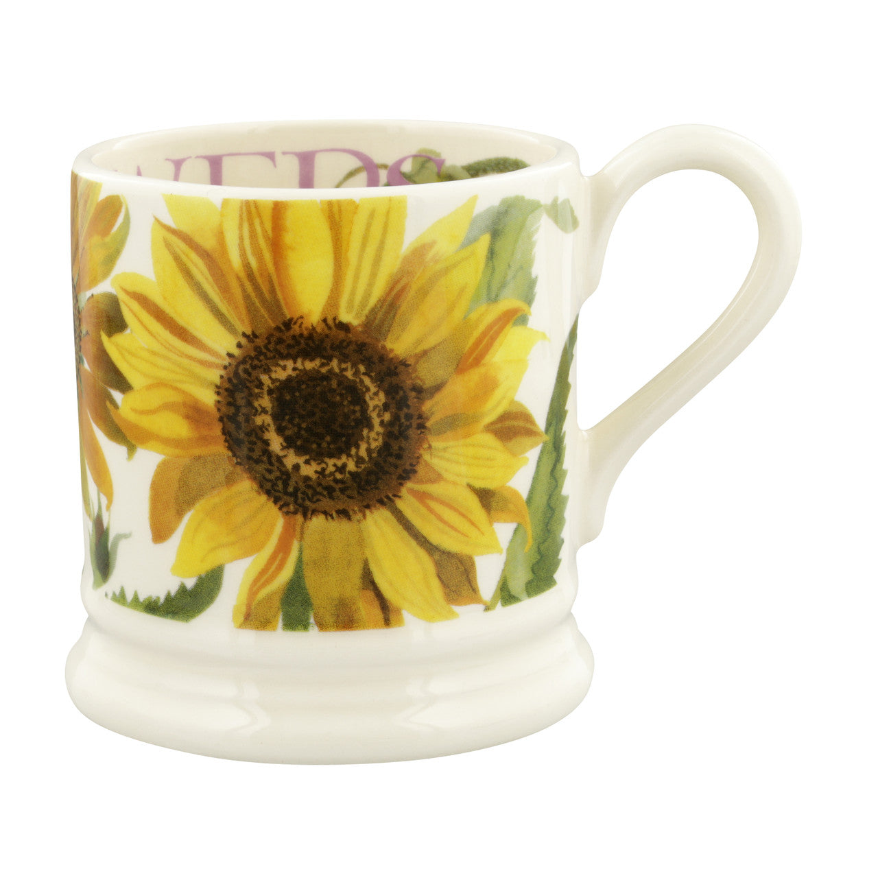 Handmade pottery sunflower half pint mug from Emma Bridgewater.