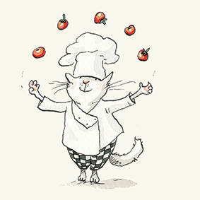 Juggling Tomatoes Ceramic Coaster by artist Anita Jeram for Two Bad Mice.