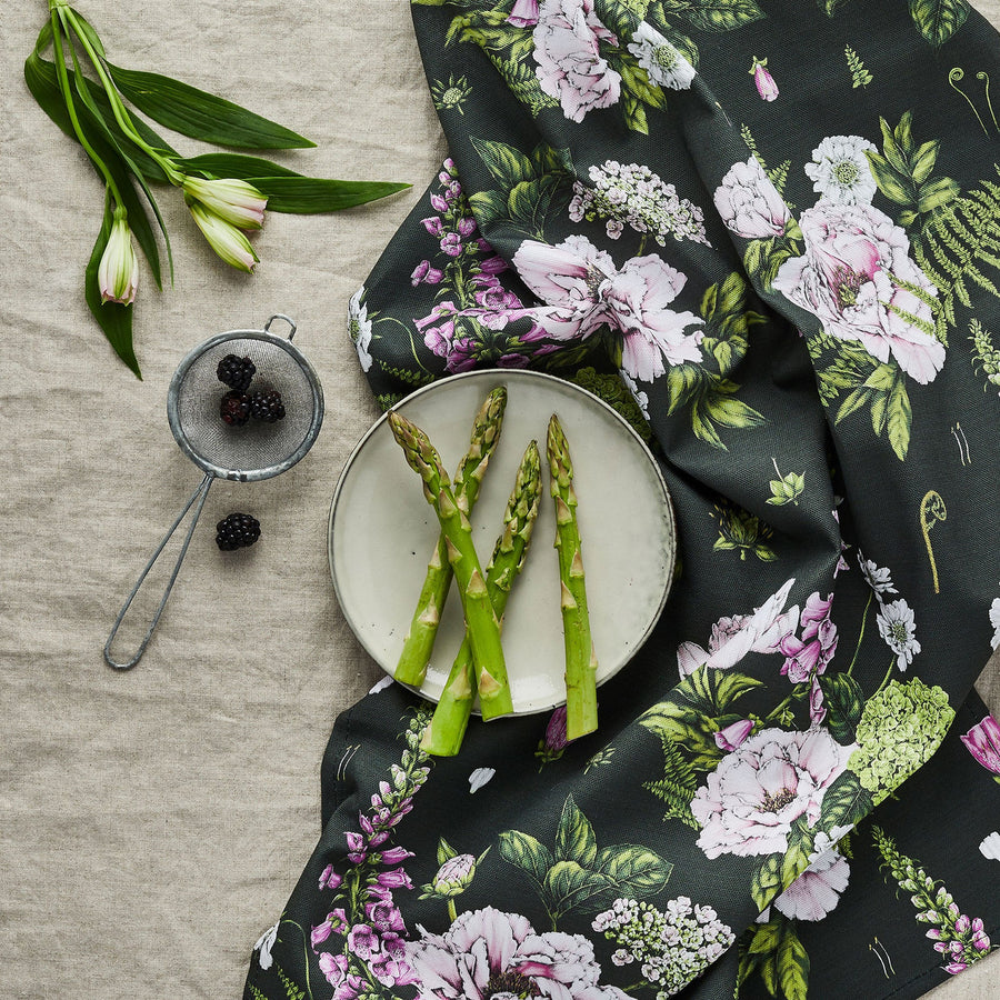 Summer Garden Tea Towel - Dark Green