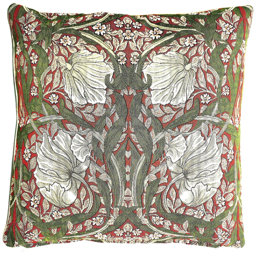 William Morris Pimpernel and Thyme Red Pillow
