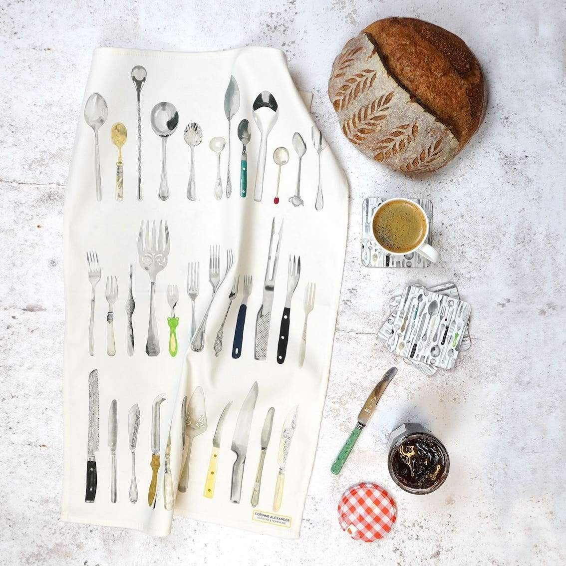 Cutlery Draw Tea Towel by Corinne Alexander.