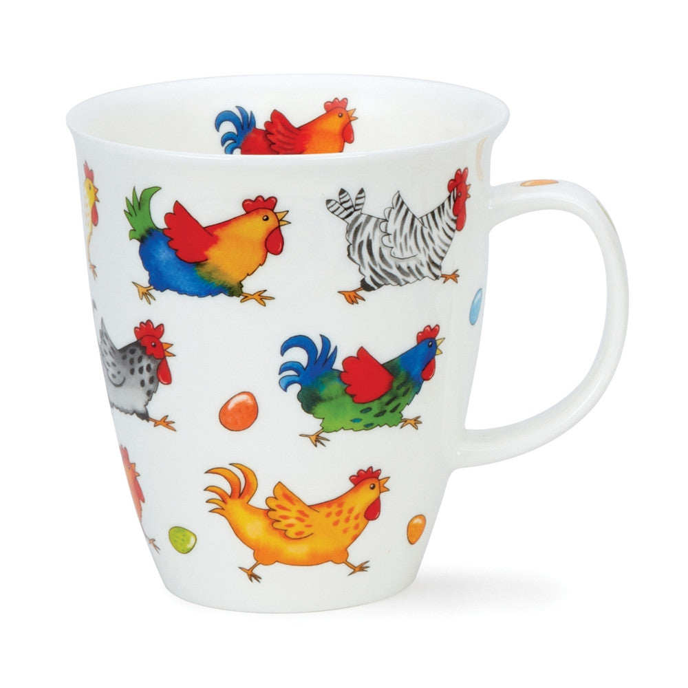 Dunoon Nevis On The Run Mug - Chickens. Bone china, handmade in England.