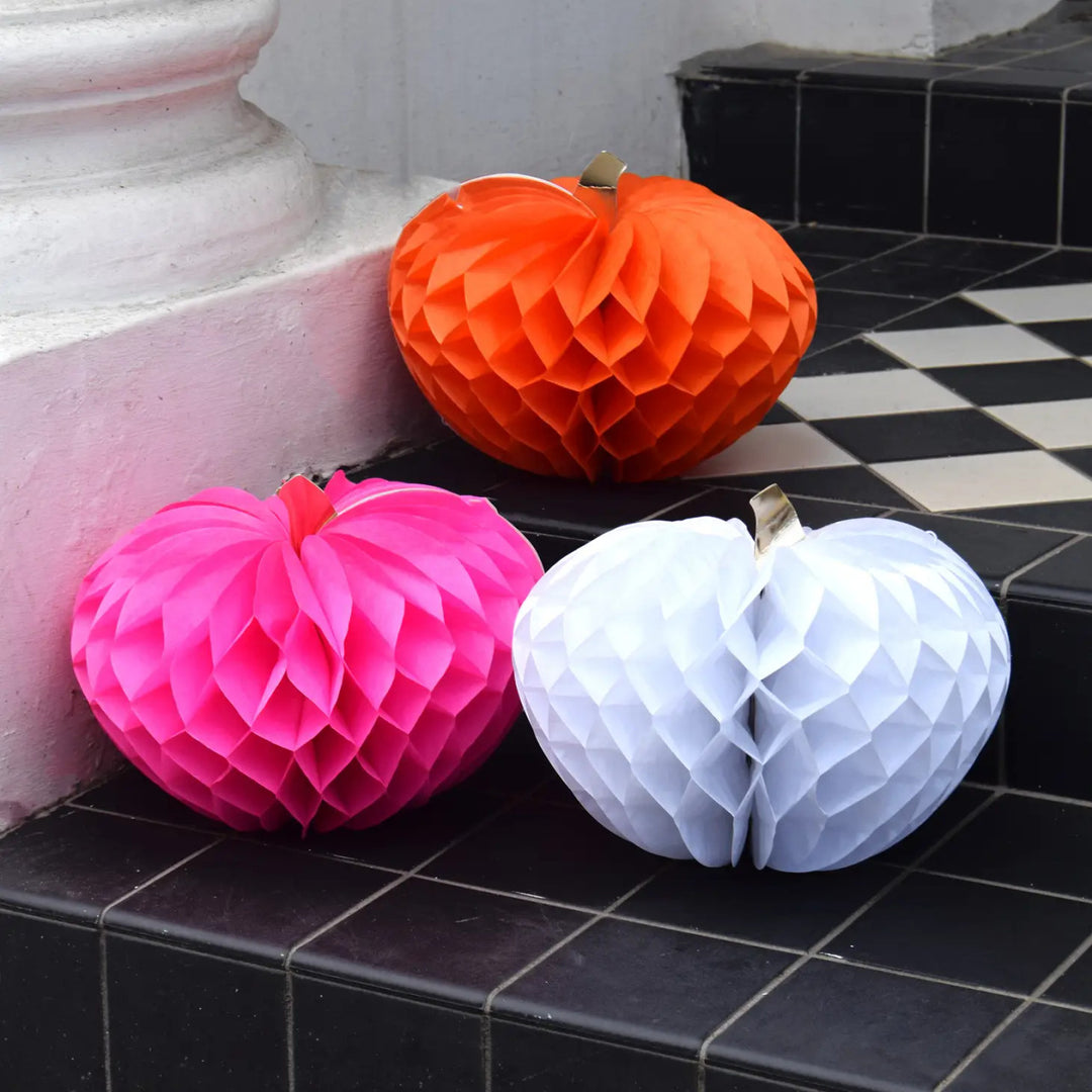 Halloween Pumpkin Paper Honeycomb Decorations - 3 Pack