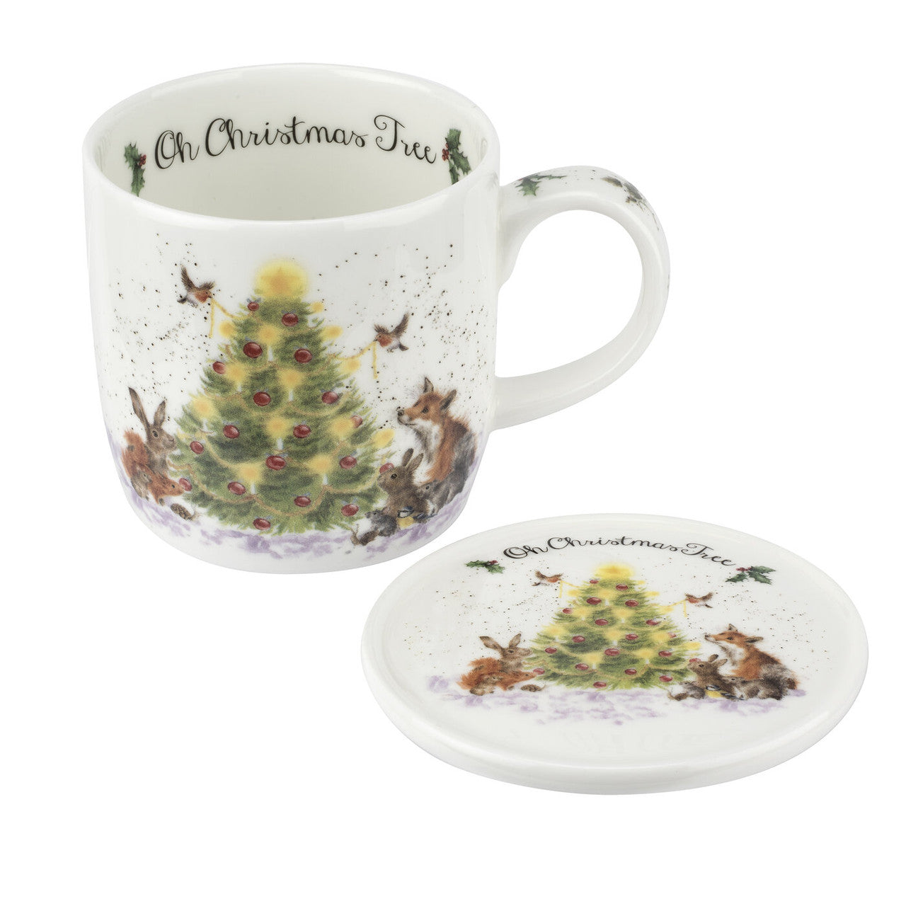 'Oh Christmas Tree' Fine Bone China Mug & Coaster Set from Wrendale Designs and Portmeirion