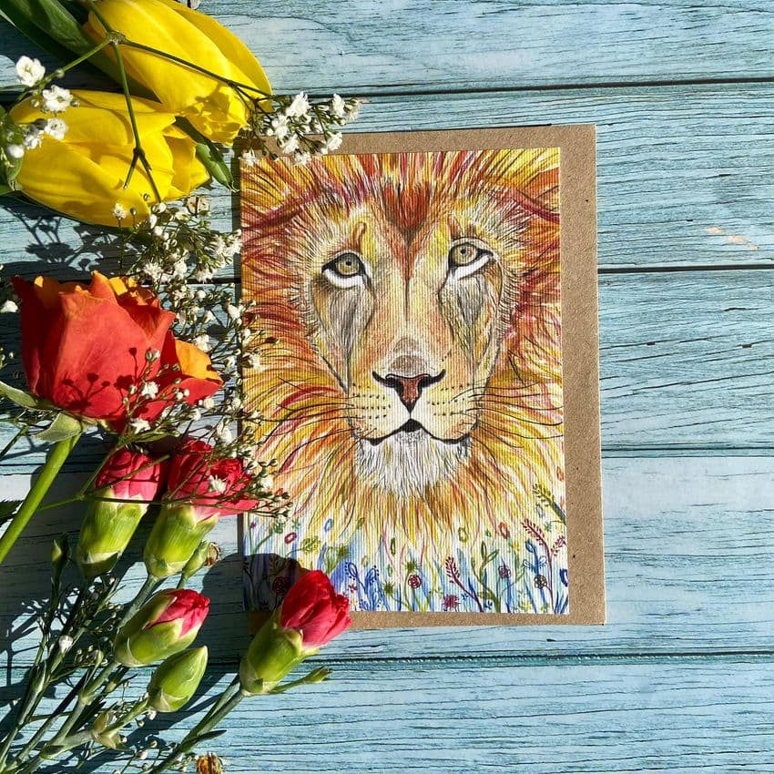 Dandy Lion Blank Greetings Eco Card by Jen Winnett