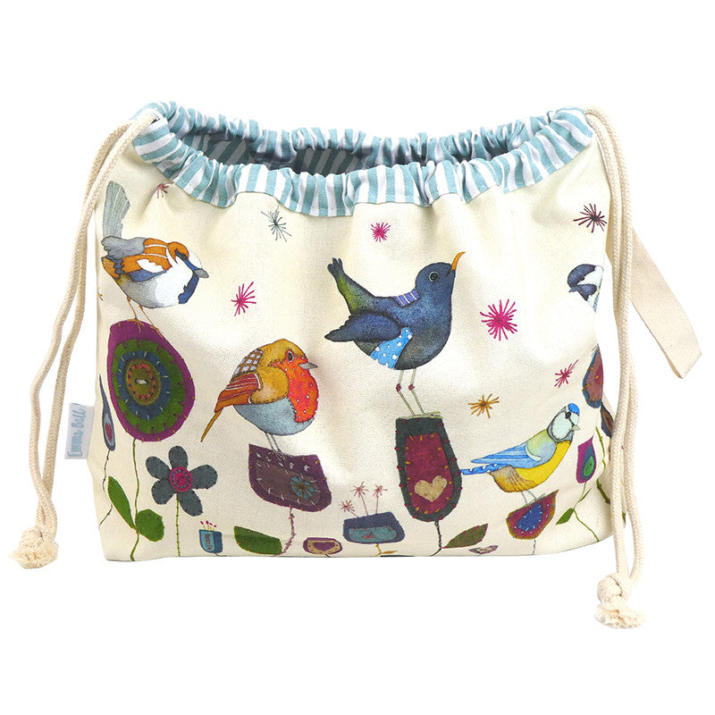 Stitched Birdies Drawstring Cotton Bag from Emma Ball.