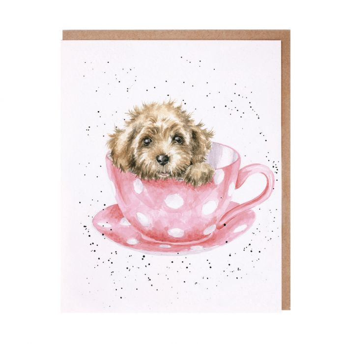 'Teacup Pup' Blank Greetings Card by Hannah Dale for Wrendale Designs.