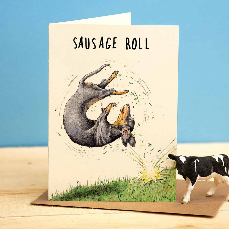 Sausage Roll Greetings Card by Bewilderbeest.