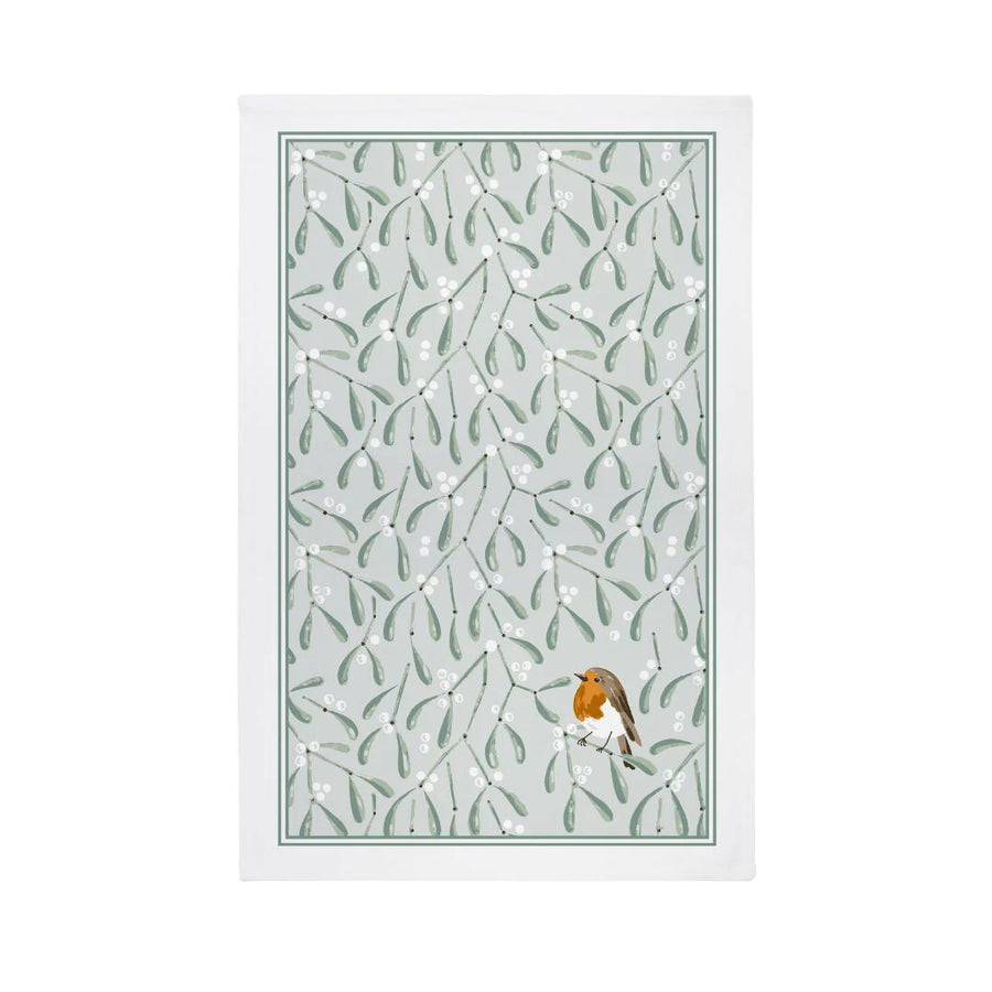 Mistletoe & Robin Recycled Cotton Tea Towel.